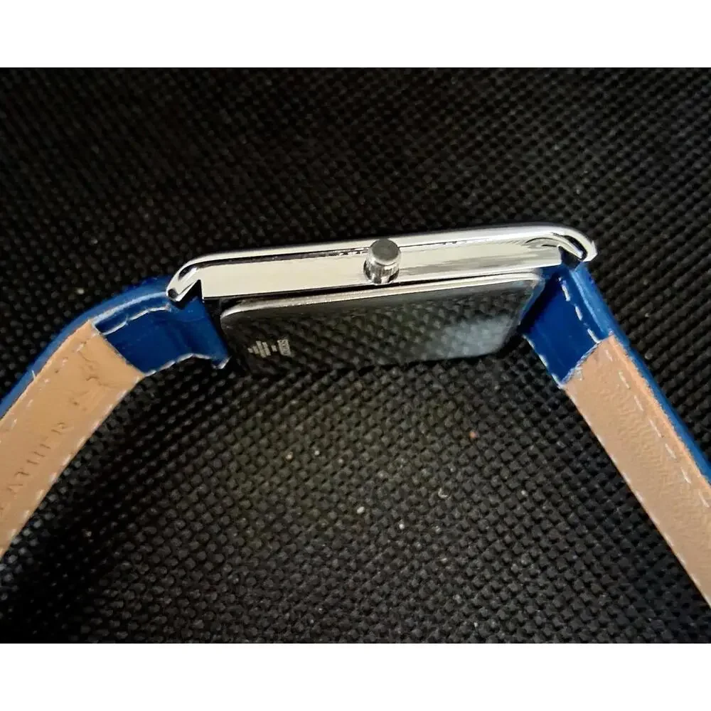 Seiko Blue Leather Strap Rectangular Watch